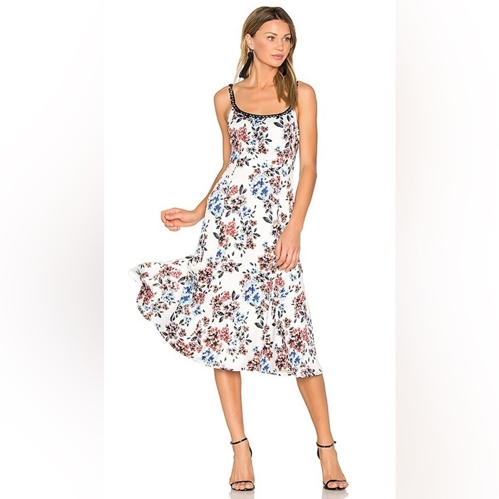 NBD Floral Midi Dress - White, Blue, Red